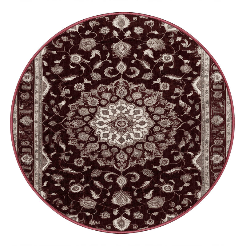 Tapis rouge Tabriz lavable à la machine, Rond 7 pi