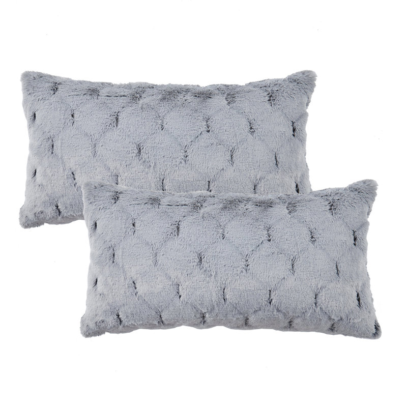 Housse de coussin jacquard en fausse fourrure, Gris argenté, 14 po x 26 po