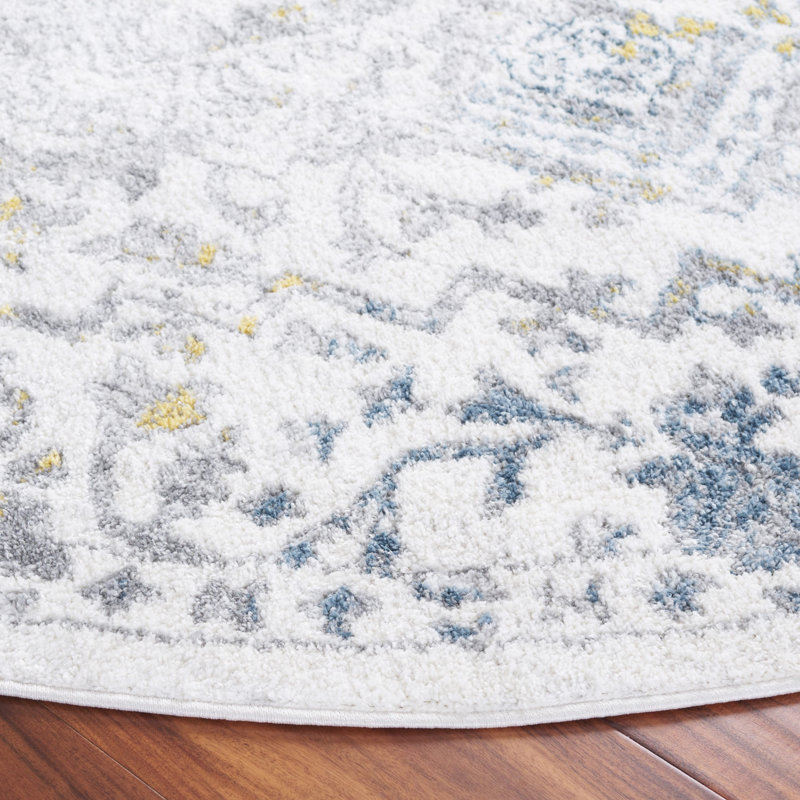 Tapis blanc / bleu Lowrey, Rond 6 pi 7 po