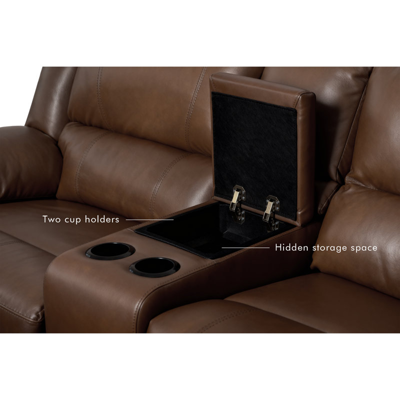 6-piece Faux Leather Reclining 5-seater Sectional With Storage Console & Cup Holders, Dark Brown