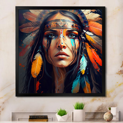 Colourful Native American Woman VII - Contemporary Glam Canvas Wall Art