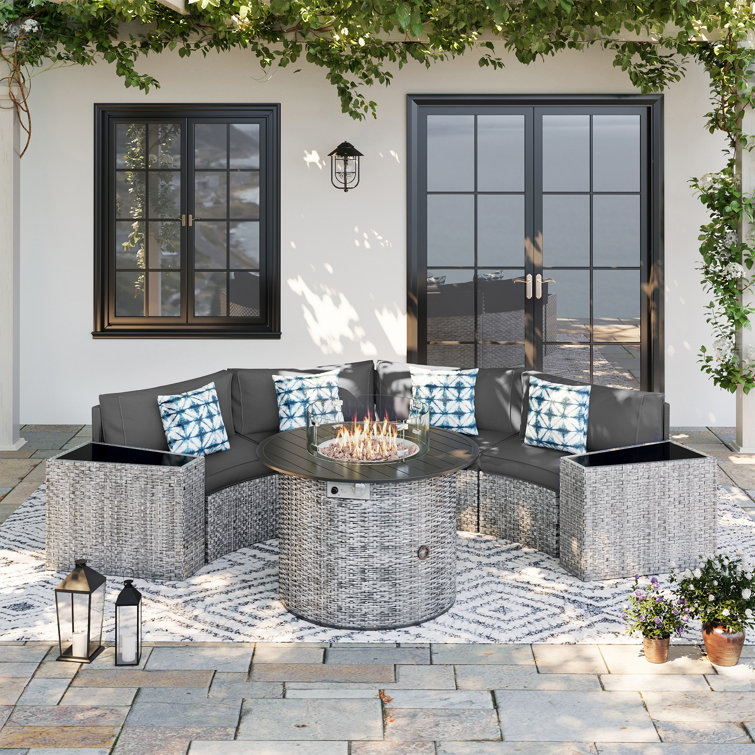 4 - Person Fully Assembled Curved Patio Conversation Set With Side Table