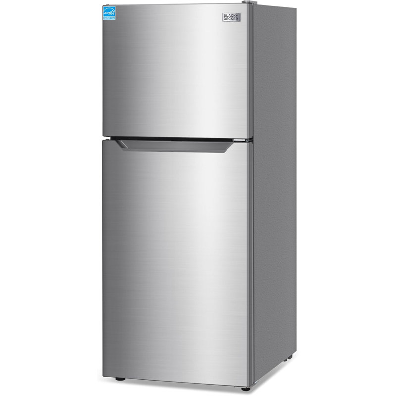 BLACK + DECKER 12.1 Cu. Ft. Top Mount Refrigerator with Freezer, 2 Door Refrigerator with Top Freezer and Adjustable Temperature Control, ENERGY STAR, BR1210HS, Stainless Steel Look