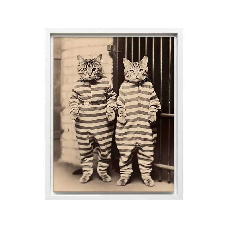 Chats en Prison, 18"H x 24"W, Canvas, White Framed