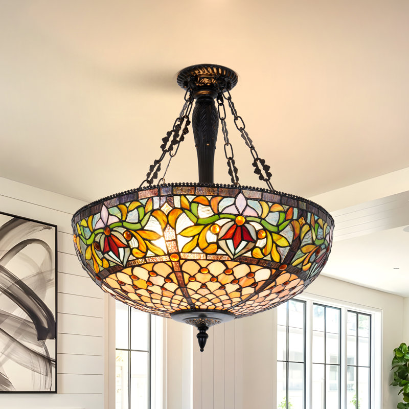 5-Light 19" Tiffany Style Stained Glass Chandelier