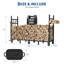 Range-bûches extérieur robuste en métal avec ensemble d'accessoires pour foyer et sac de transport pour bûches, idéal pour terrasse, jardin ou foyer extérieur.