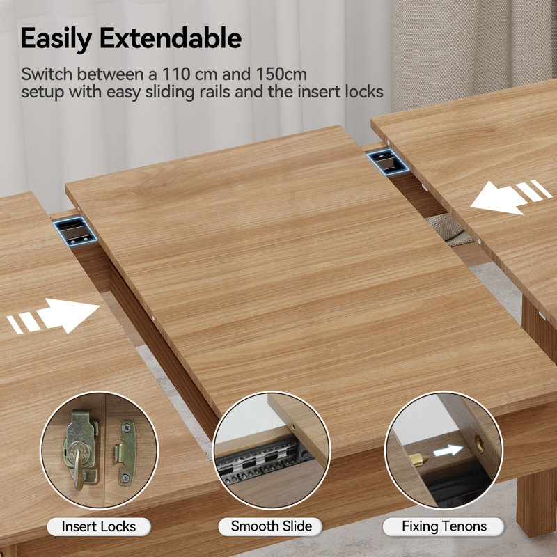 Extendable Dining Table With Large Tabletop, Kitchen Wood Desk With 4-8 Seats, Space Saving, Wood, Natural Wood
