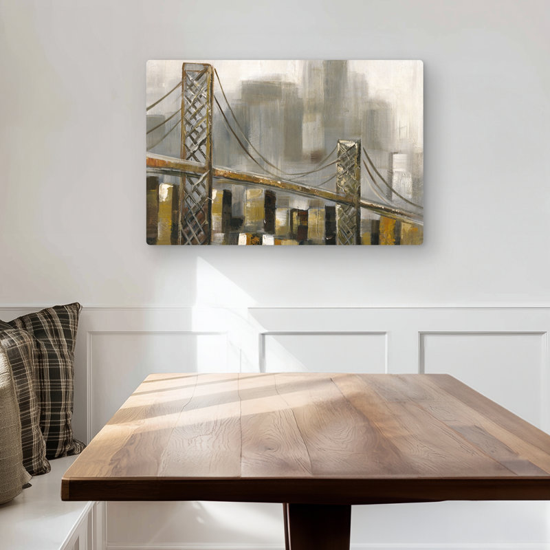 Bridge by a cloudy day - Brown Building metal print decor, 30" H x 20" W
