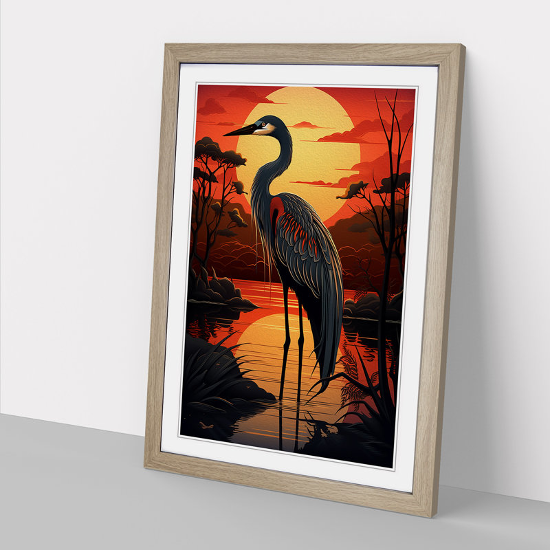 Heron Art Deco Art - Framed Print