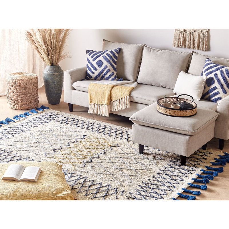 Genivee Geometric Cotton Hand Woven Area Rug, Rectangle 140 x 200cm