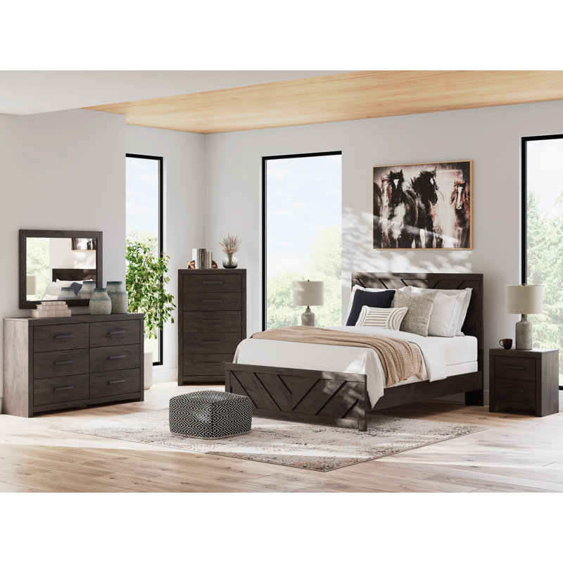 Peny 2Pc Bedroom Dresser And Mirror Set With 6 Drawers, Charcoal Black