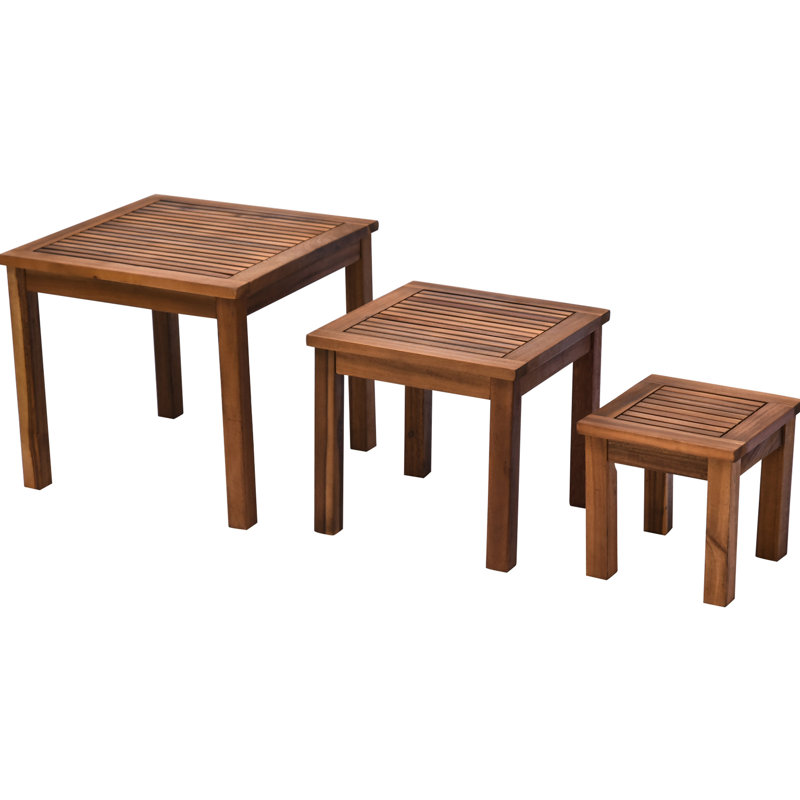 3 tables gigognes extérieures - Fabrication en bois et en métal, multifonctionnelles pour le patio, la cour, la piscine, la finition, nettoyage facile 3 pièces de patio côte à côte, pour nettoyer la zone