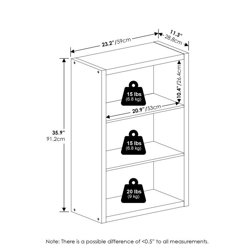 Viola Open Shelf Bookcase, Bookshelf,, (3 Shelves) 35.91"H x 23.2"W x 11.3"D, Amber Pine