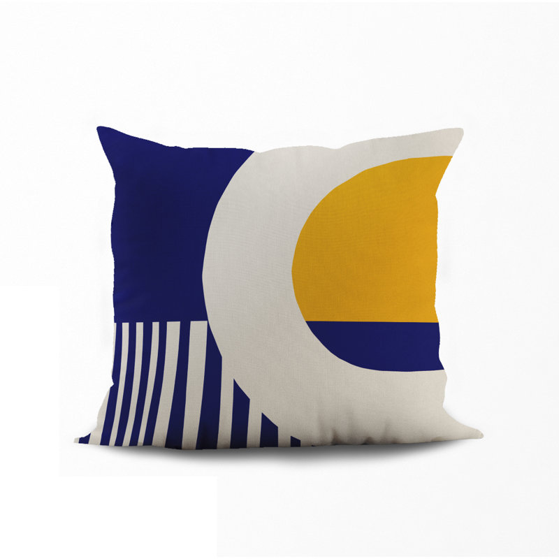 Jeté carré en polyester intérieur / extérieur, L 15 po x H 15 po, Jaune / Bleu Marine