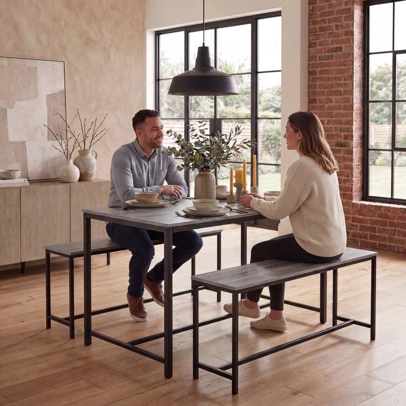 Sylvie 4 - Person Patio Dining Set with Rectangular Table, Dark Wood