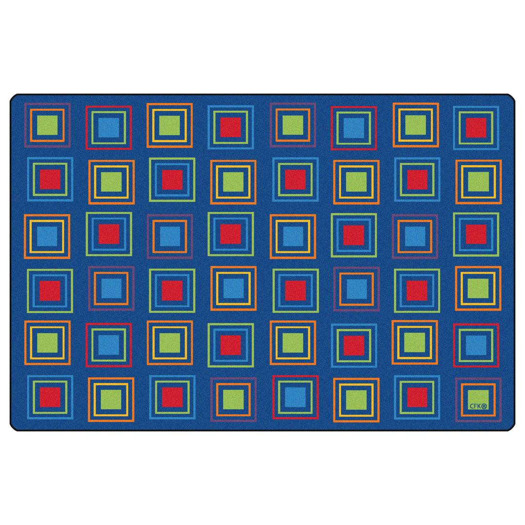 Primary Color Squares Seating Classroom Premium Collection Tufted Blue/Red Area Rug Carpets for Kids Rug