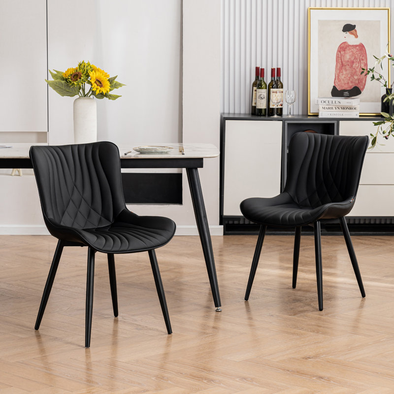 Jimma Faux Leather Upholstered Wingback Dining Chair with Iron Legs, Black