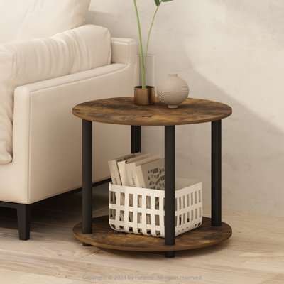 Turn-N-Tube Simple Design 2-Tier Round Wooden Side End Table, Amber Pine