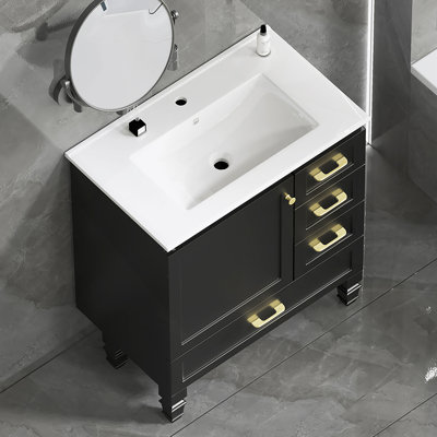 Meuble-lavabo de salle de bain avec 1 porte à fermeture douce et 3 tiroirs