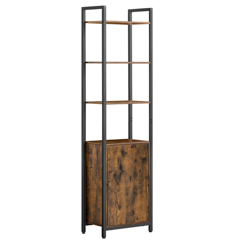 Adetola 40cm W Steel Etagere Bookcase, Rustic Brown/Ink Black