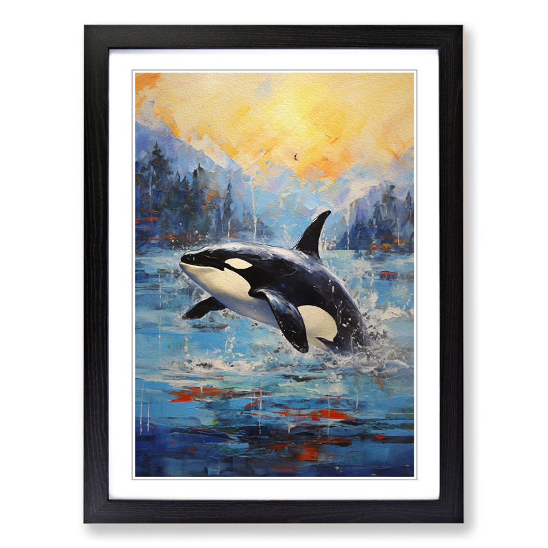 Orca Whale Impressionism - Single Picture Frame Print on Wood, Black Framed, 46cm H x 34cm W x 2cm D