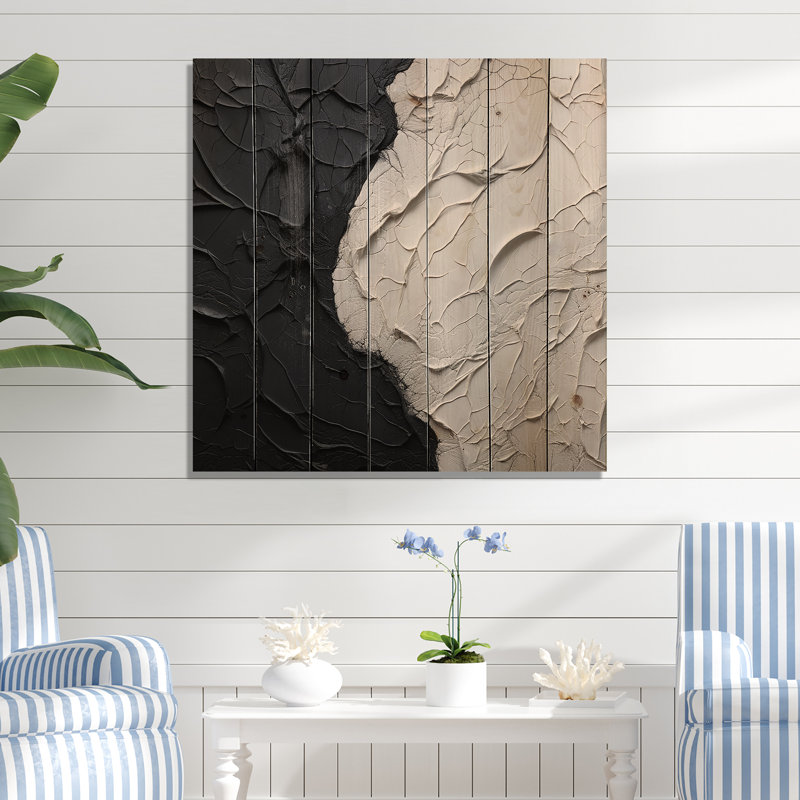 Minimalisme noir et blanc, coin de peinture - art mural en bois côtier sur bois de pin naturel, H 30 po x l 30 po
