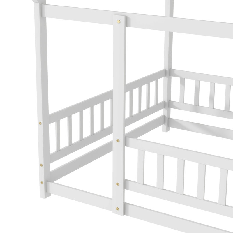 Lit à baldaquin pour enfants Soild Wood Montessori House Bed, Double, Blanc