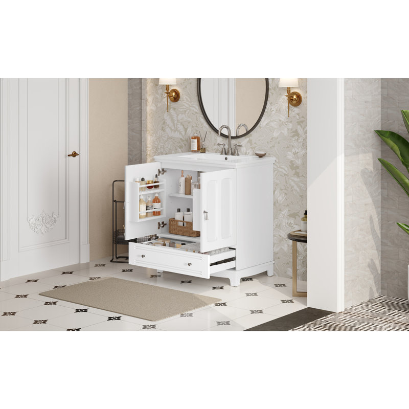Meuble-lavabo 30 po avec lavabo en céramique, Blanc