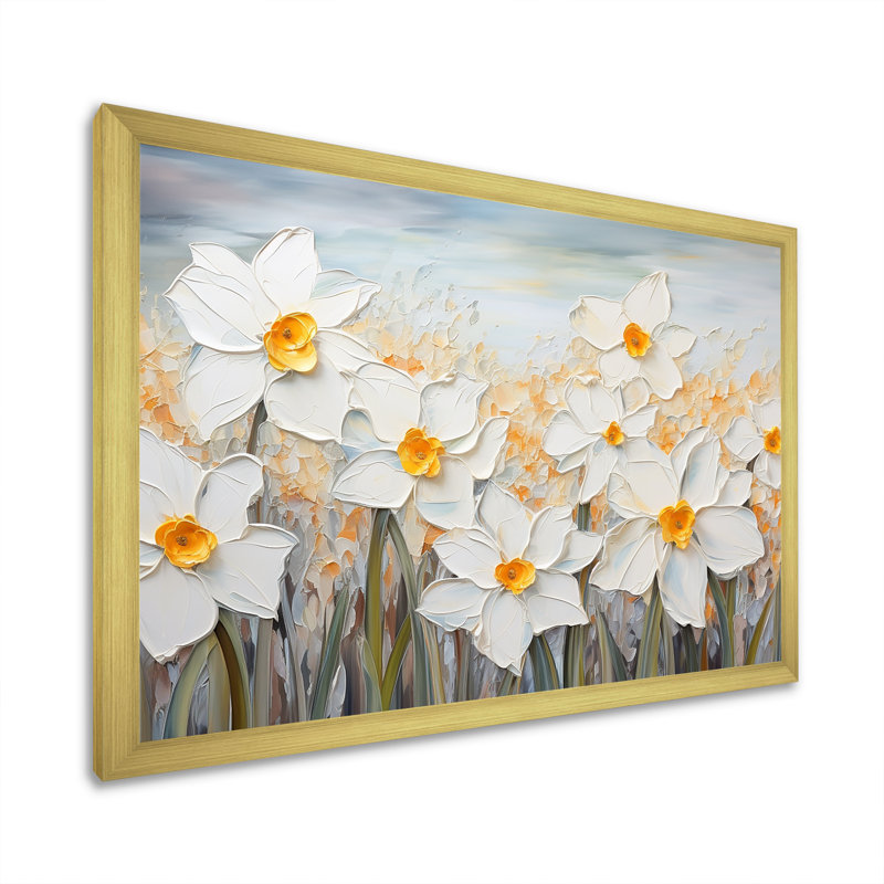 «Daffodils Tranquility Floral Field II», reproduction sur toile, Cadre doré simple, H 30 po x l 40 po x P 1,5 po