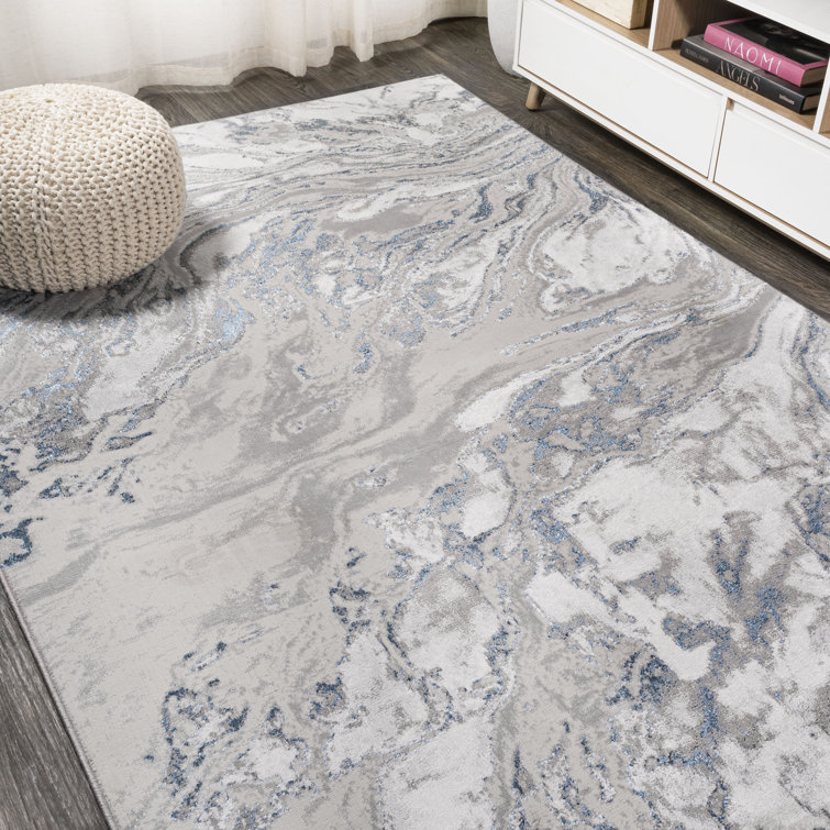 Swirl Marbled Abstract Gray/Blue Rug