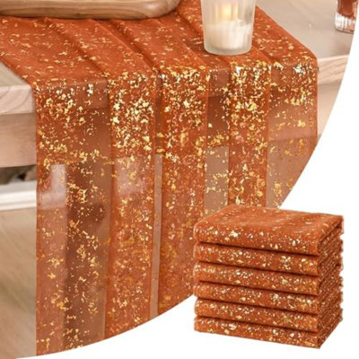 6 chemin de table en gaze caramel doré 120 pouces 10 pi, feuille métallique scintillante, anniversaire de mariage, décoration de table de fête pour la fête à la maison