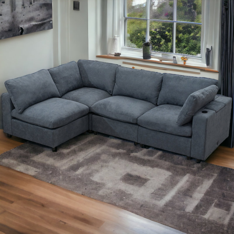 Dextin Upholstered L-Shaped Sectional Reversible, Gray 100% Polyester