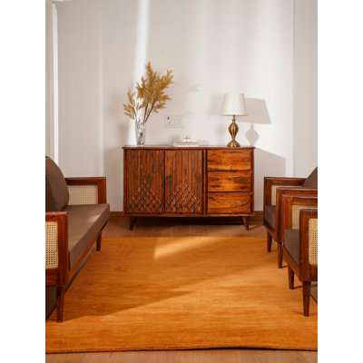 Datto Hand Knotted Loom Wool Eco-Friendly Area Rugs - Rectangle, Orange Color, Plain Solid Design, High Pile Thick Handmade Anti Skid Area Rugs for Living Room, Bed Room 