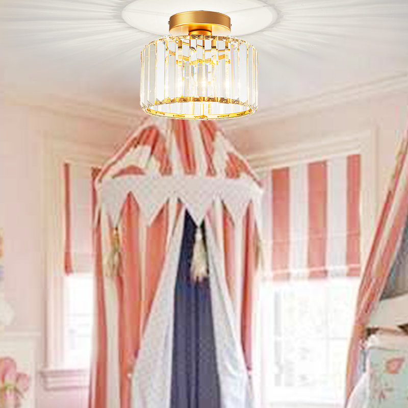 Lustre semi-encastré 1 lumière avec abat-jour en cristal, H 4,7 po x l 8,7 po x P 8,7 po