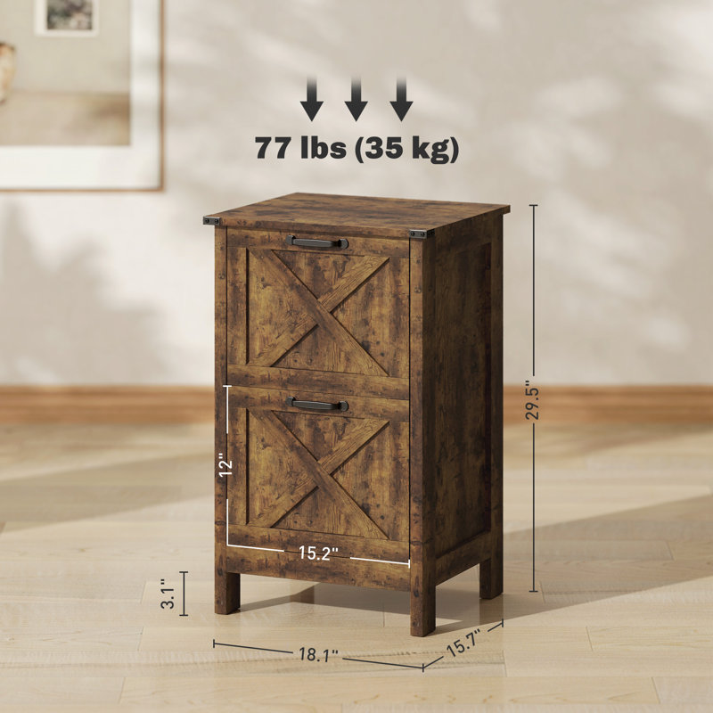 2 Drawer Rustic Farmhouse Filing Cabinet with Barn Doors for A4/Letter Size,wood, Brown