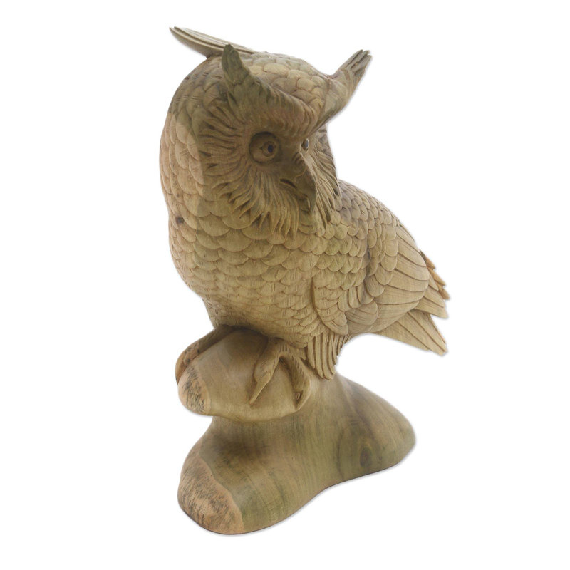 Focused Owl Wood Sculpture
