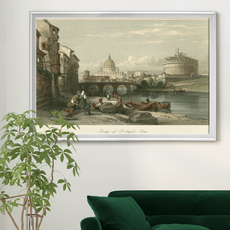 Pont de Saint-Ange, Rome, reproduction d'art sur toile, H 26,5 po x l 36,5 po x P 1,5 po, Argent
