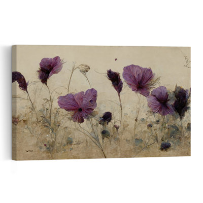 Purple Bloom Whispers Elegant Rustic Vintage Flower Nature Wall Art Print 1 Piece Wrapped Canvas Wall Art