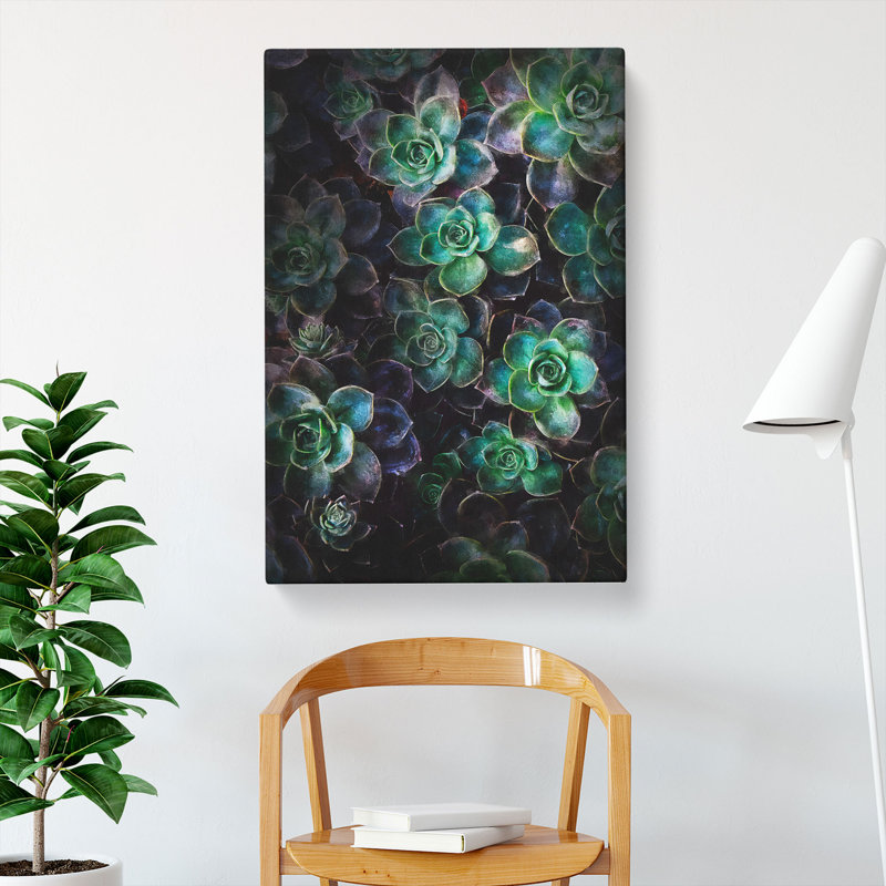 Green Succulent In Bloom - Wrapped Canvas, 60cm H x 40cm W x 3cm D
