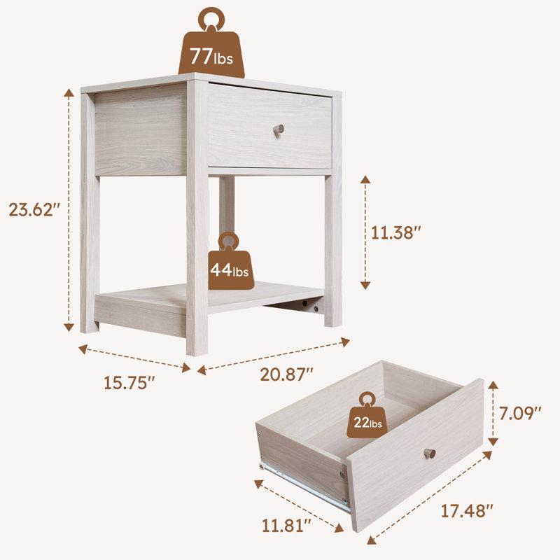White Nightstand Set Of 2, Modern Nightstand Bedside Table With Drawer And Large Storage Shelf, End Tables Side Tables For Bedroom, Mesa De Noche For Small Spaces