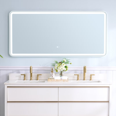 60 in.W x 28 in.H Wall Mounted Bathroom Rectangle White Framed LED Mirror With Anti-Fog, Memory Function