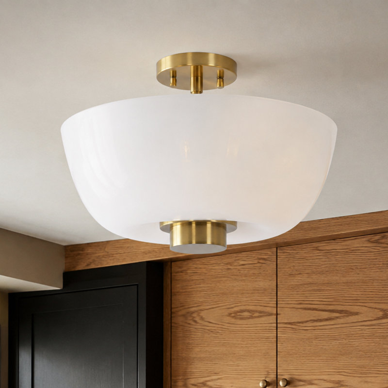 3 - Light Bowl-Shaped Clouded Glass Semi-Flush Mount Lighting