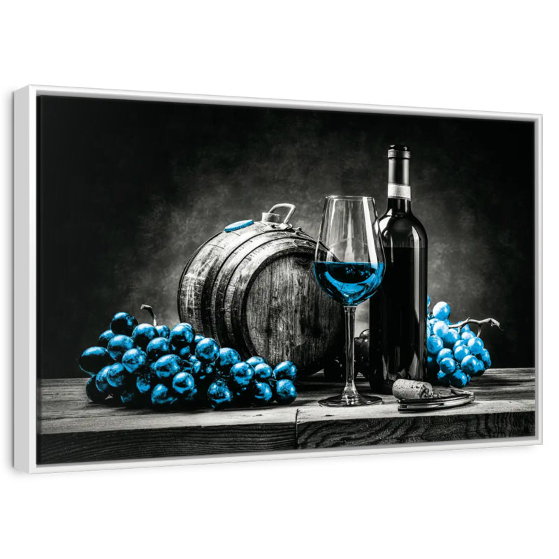 Vin et raisins - bleu éclatant, Cadre flottant blanc, 25 po x 17 po