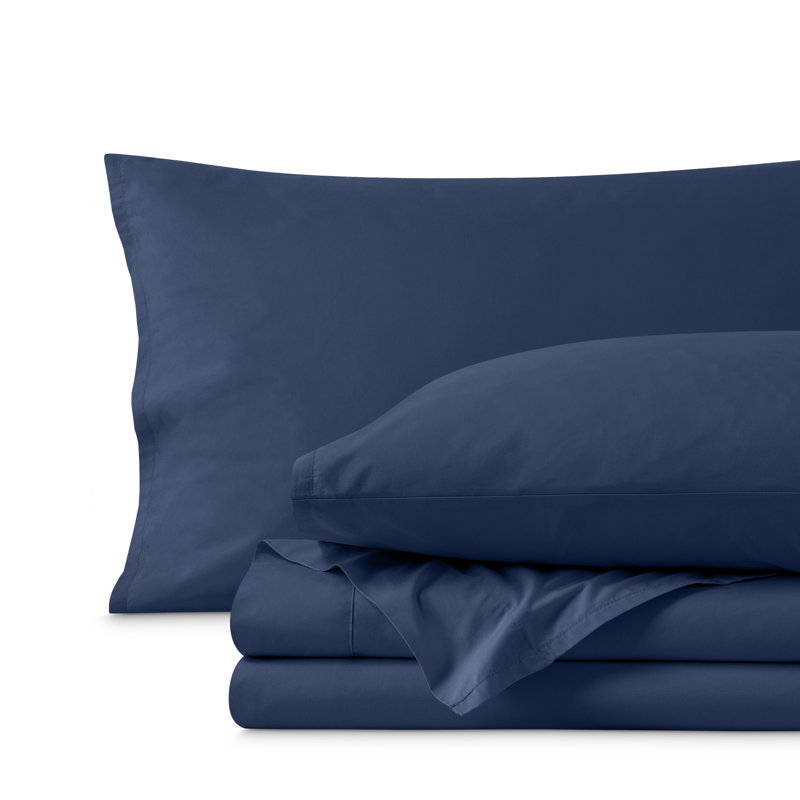 100% Cotton Percale Sheet Set, Twin XL Sheet Set with 1 Pillowcases, Dark Blue