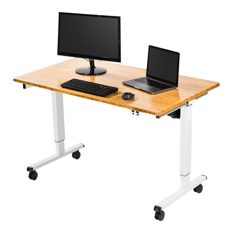 Electric Adjustable Height Standing Desk with Charcoal Frame and Gloss White Top