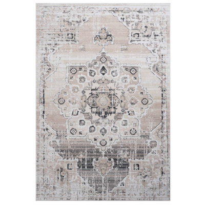 Loom & Collection 8x10 Area Rug In Cream/beige Medallion. Non-shedding, Stain For Entryway, Study. And Approved Dorm Room, Eat-in Kitchen.