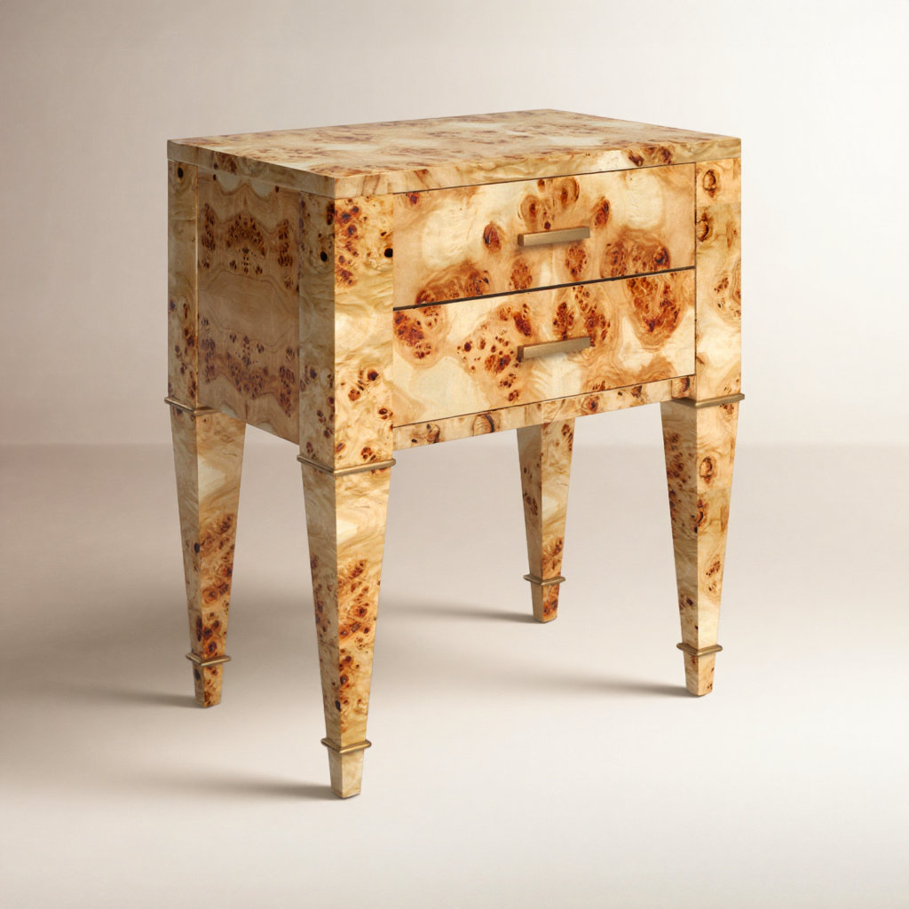 2-Drawer Nightstand, Natural Burl