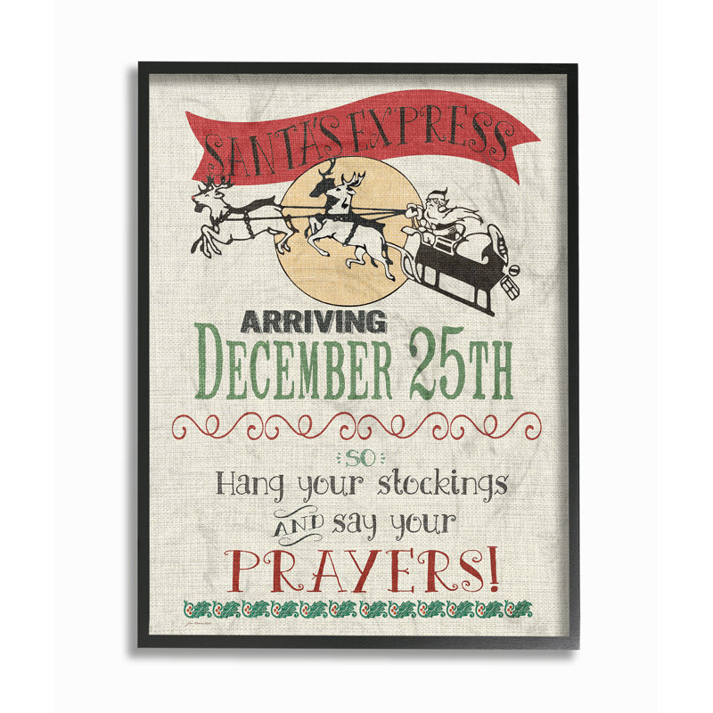 «Santa's Express» par Jo Moulton - reproduction d'art textuel, H 14 po x l 11 po, Giclée encadrée noir minuit