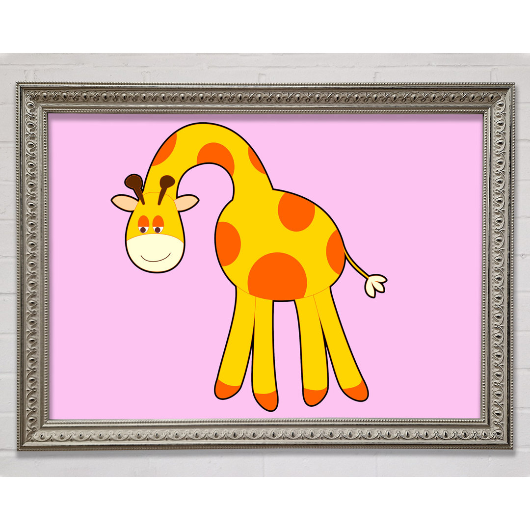 Lustige Giraffe, die nach unten schaut, rosa - Einzelner Bilderrahmen Kunstdrucke