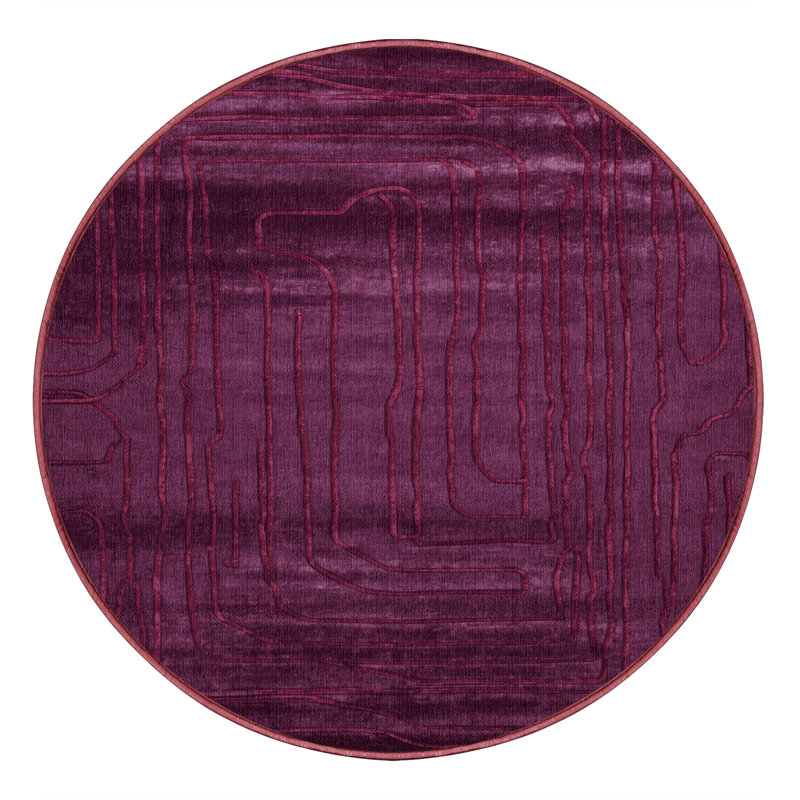 Machine Washable Abstract Purple Area Rug, Round 7'